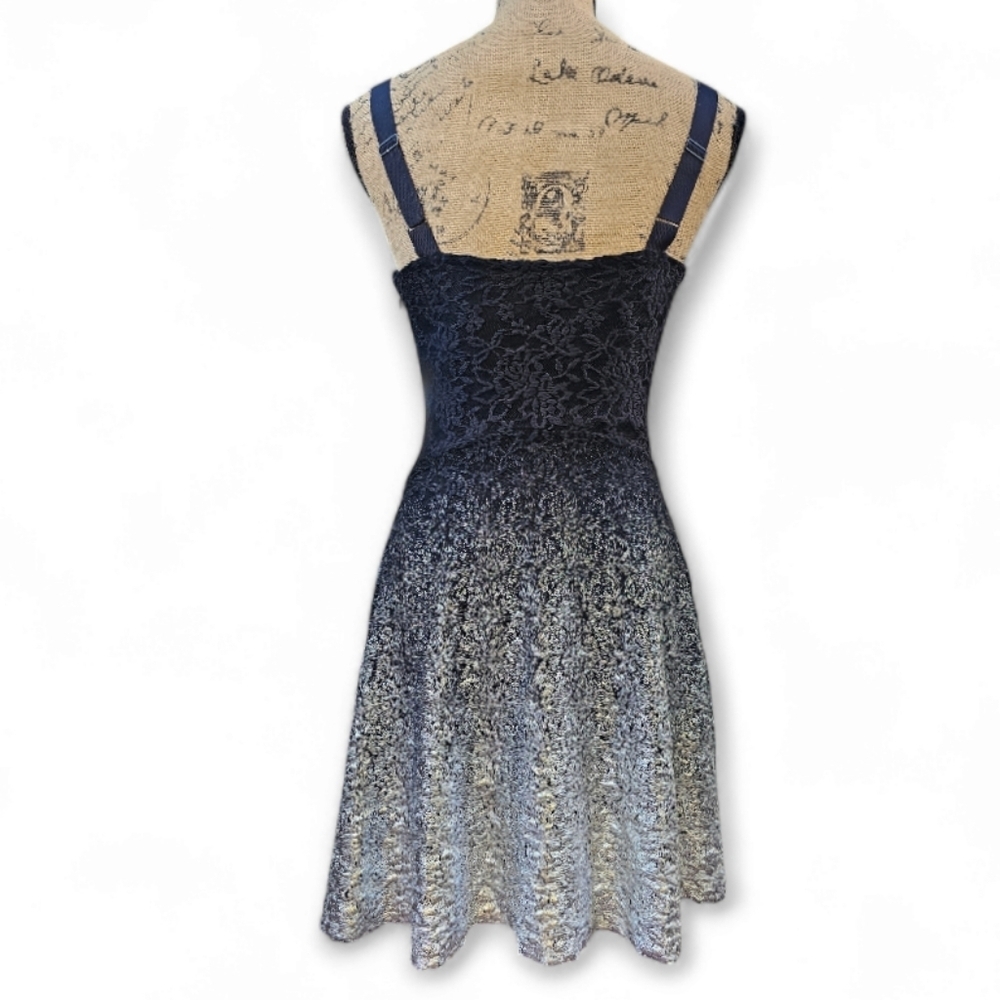 Free People Silver Foiled Ombre Black/Silver Lace Sleeveless Mini Dress, Size XS - Picture 8 of 10